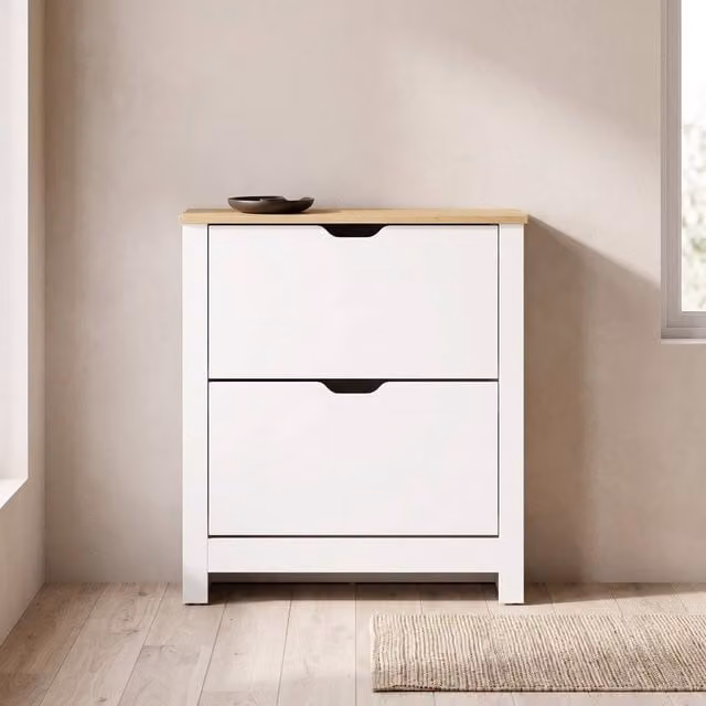 STILVORA White Matt MDF Shoe Cabinet with 2 Tilting Compartments and Internal Shelves – 1