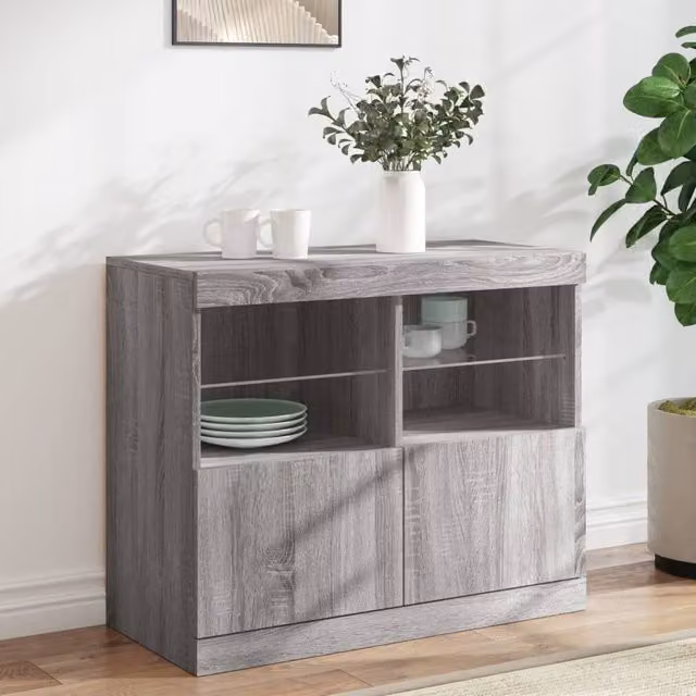 Berkfield Home Modern Grey Sideboard with Integrated LED Lights W/D/H: 81 x 37 x 67 cm – 1