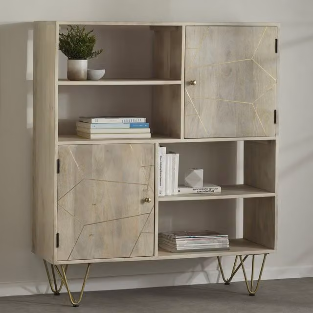 IH Design Dallas Modern Display Unit with Shelves and Cupboards in Light Mango Wood