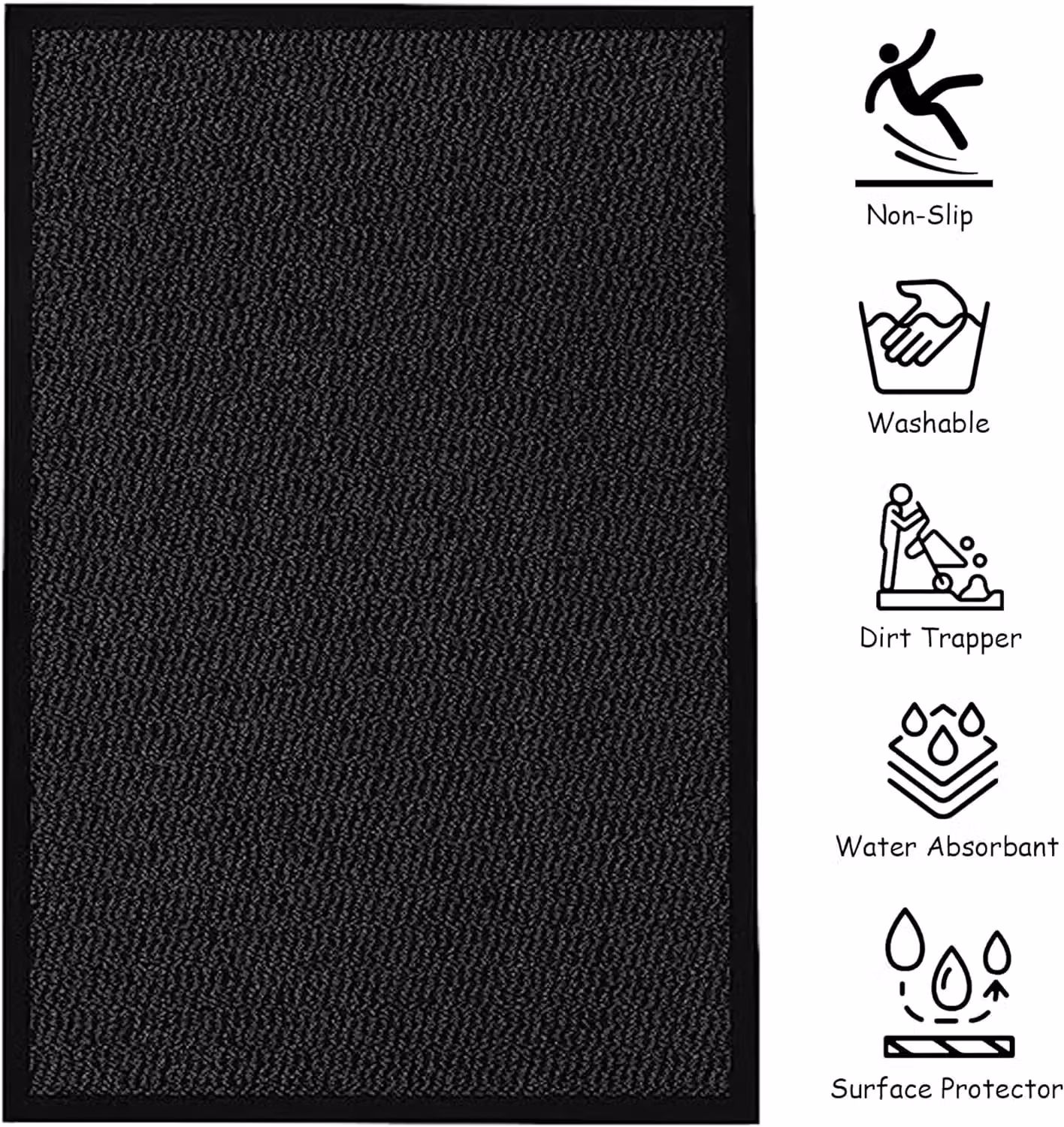 KAV Non-Slip Washable Dirt Trapper Door Mat, Black, Pack of 2, W: 40 cm, D: 60 cm – 12