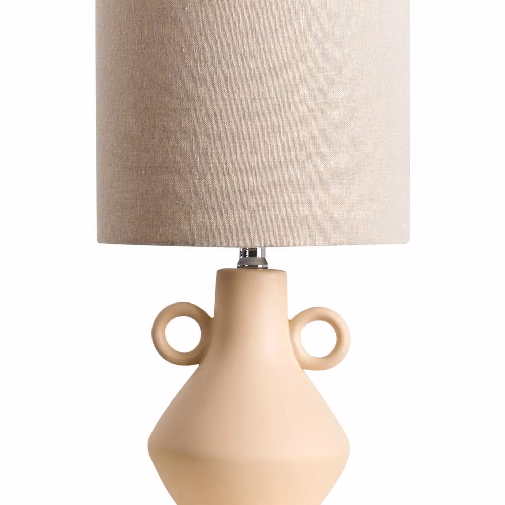 Wyld and Coco Beige Ceramic Table Lamp with Brass Details and Fabric Shade – 2