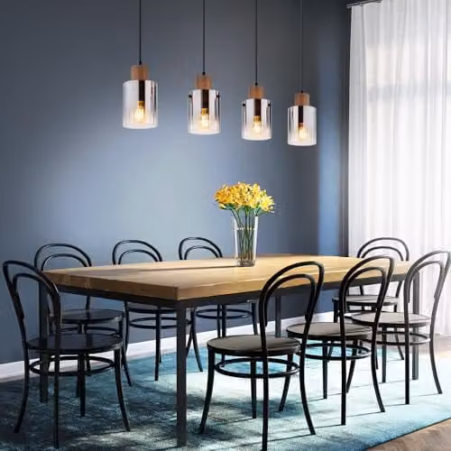 Globo Lighting Underwood Bar Pendant Light with Brown Wood and Smoky Glass, 4x E27, W/D/H: 120 x 40 x 12 cm – 3