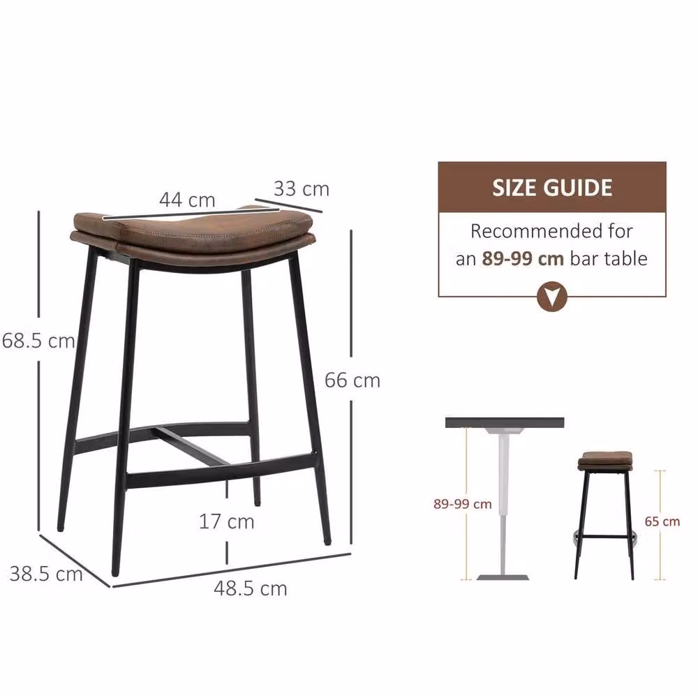 NESTLUNE Set of 2 Upholstered Breakfast Bar Stools in Brown with Metal Frame – 2