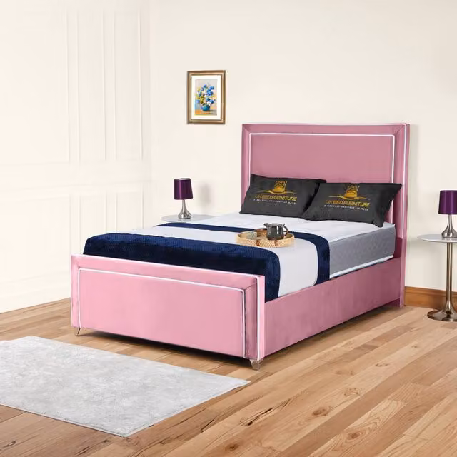 UK Bed Furniture Ariana Upholstered Velvet Bed Frame in Pink, Size: 180 x 200 cm