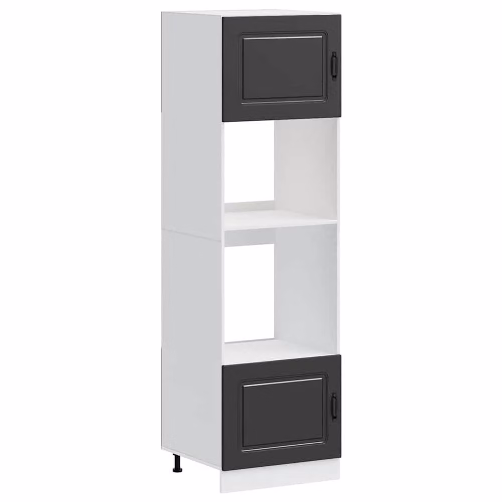 Berkfield Home Lucca Black Matt MDF Oven Cabinets, 2 Piece Set, W/D/H: 60.0 x 57.0 x 207.0 cm