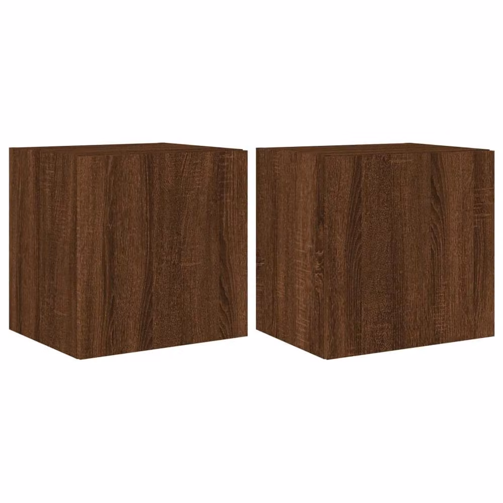 Berkfield Home TV Wall Cabinets with LED Lights, 2 Piece, Brown Oak, W: 40.5 cm, D: 35 cm, H: 40 cm – 2