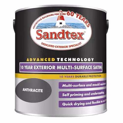 Sandtex 10 Year Multi Surface Satin Paint, Anthracite, 2.5l