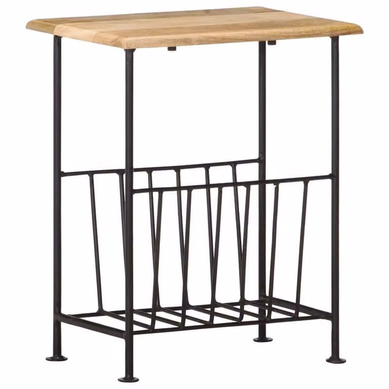 Berkfield Home Industrial Magazine Rack in Black and Brown Solid Mango Wood and Steel, W/D/H: 40 x 30 x 50 cm
