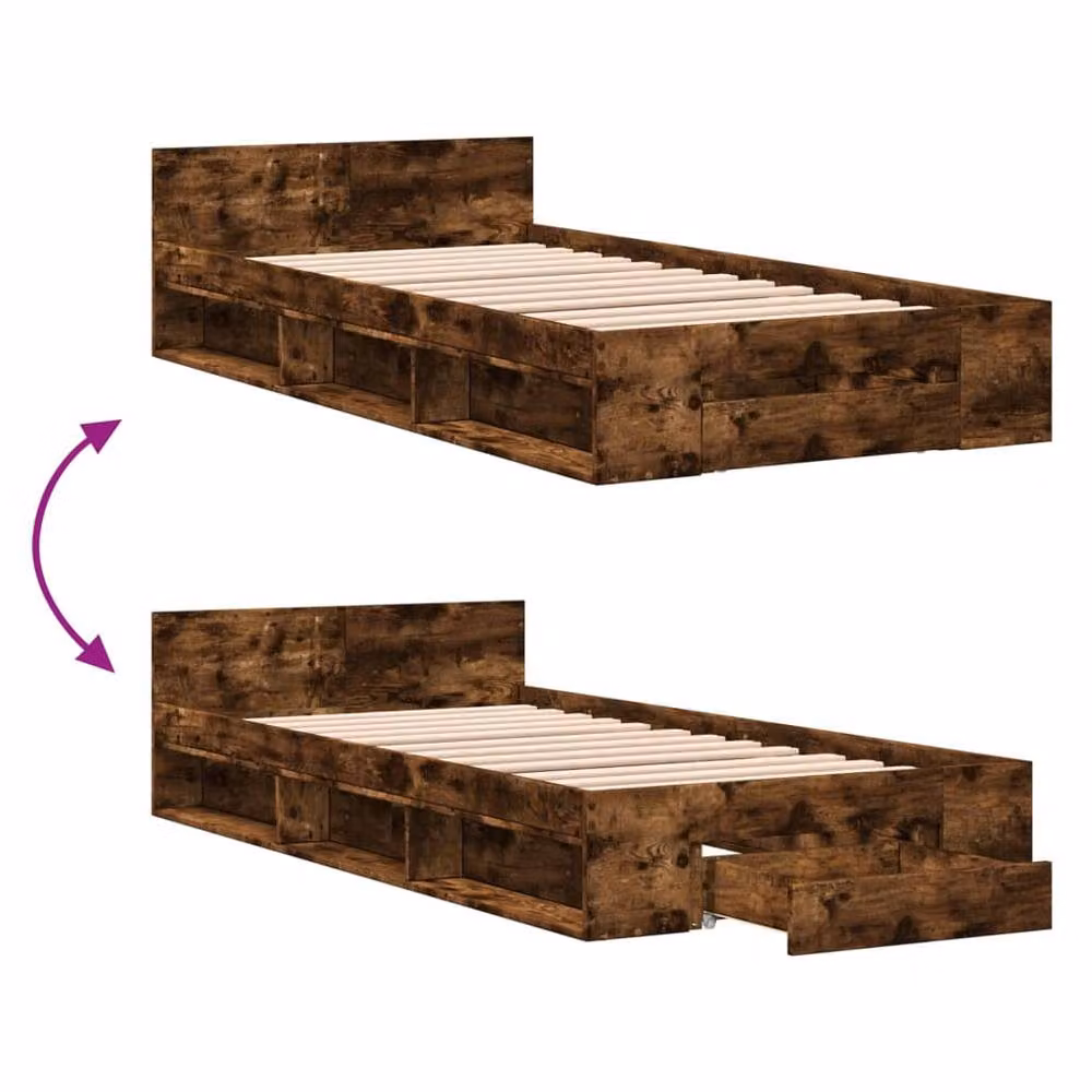 Berkfield Home Small Single Bed Frame with Drawer in Smoked Oak Brown, W: 75 cm, L: 190 cm – 5