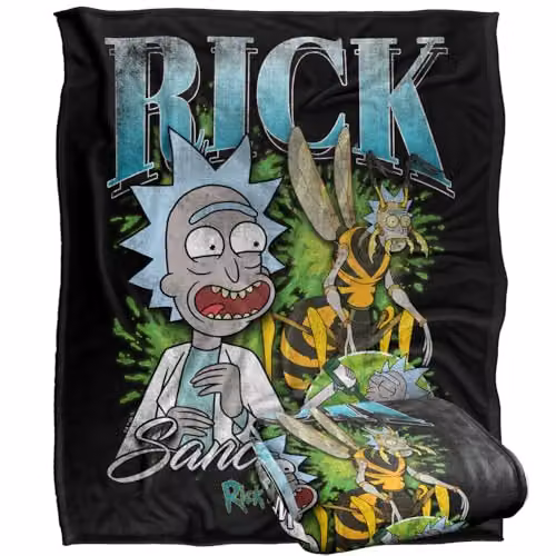 LOGOVISION Rick and Morty Rick Sanchez Homage Super Soft Fleece Throw Blanket, Multicolour, W: 152 cm, D: 127 cm – 1