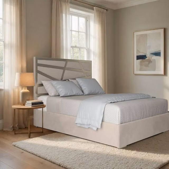 Casani Elveden King Size Upholstered Velvet Bed Frame in Beige with Metal Details, W/D/H: 180 x 200 x 127 cm (H: 189 cm) – 1