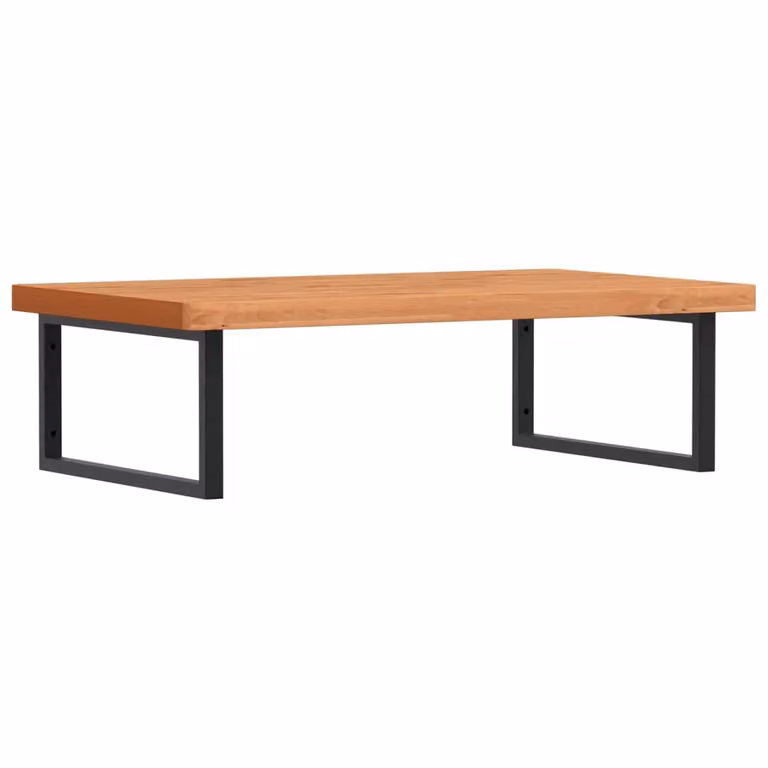 Berkfield Home Wall Mounted Basin Shelf in Brown Steel and Solid Beech Wood