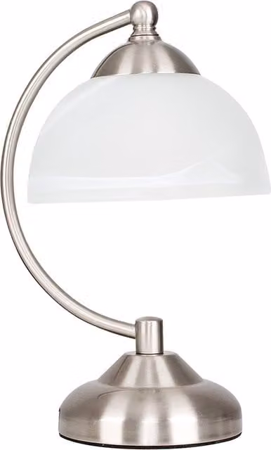 Stamford Curved Bedside Table Lamp in Brushed Chrome and Glass