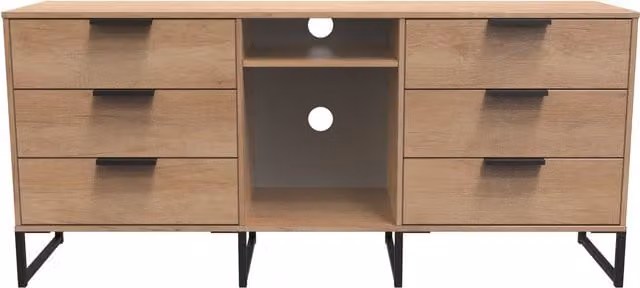 2 U Fuji 6 Drawer Sideboard in Natural Wood Finish, Ready Assembled