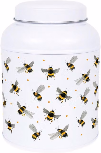 Purely Home Scattered Bees Decaf Canister White Metal Kitchen Storage Tin with Small Dome Lid