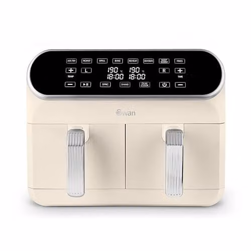 Swan SD10519C Retro Dual Basket Air Fryer with Swan Cyclone Technology, LED Display, 8 Pre-Set Cooking Options, Adjustable Temperature, 8L, 1700W, Beige – 1