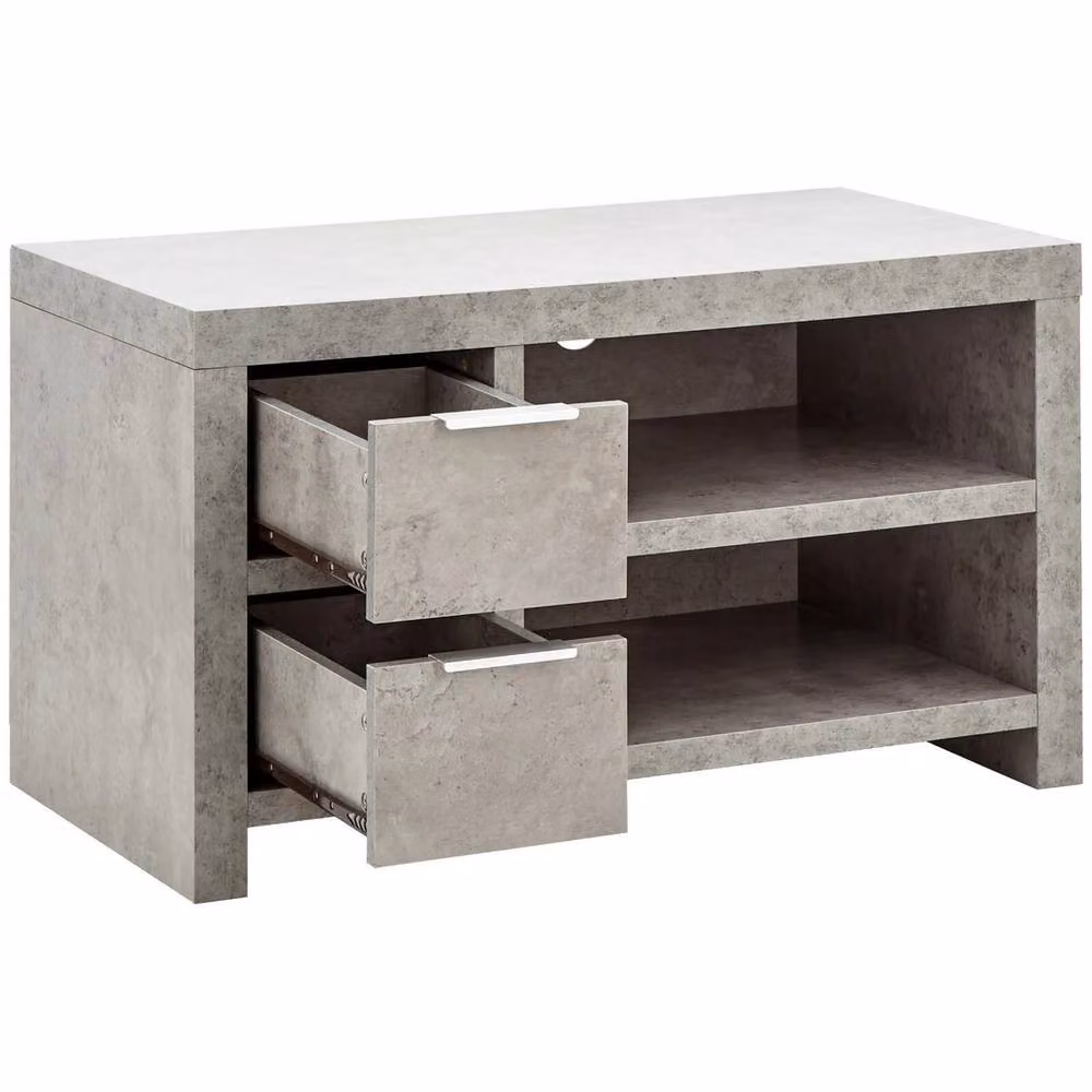 FORGEVIO Grey Concrete Effect Loft Style TV Media Entertainment Cabinet with 2 Drawers – 2