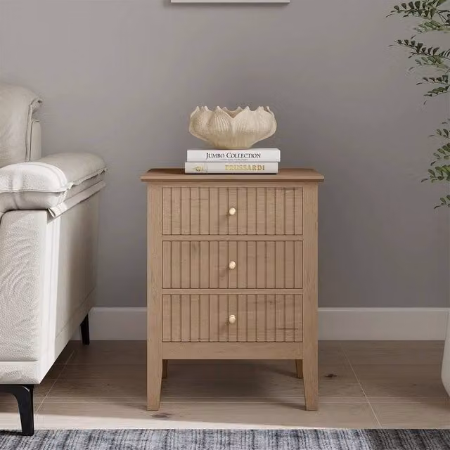 Melody Maison 3 Drawer Bedside Table in Light Brown