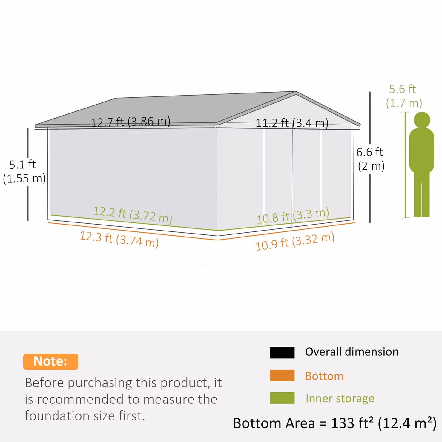 Outsunny Green Galvanised Steel Pent Storage Shed with Double Sliding Doors, W: 332.0 cm, D: 200.0 cm – 3