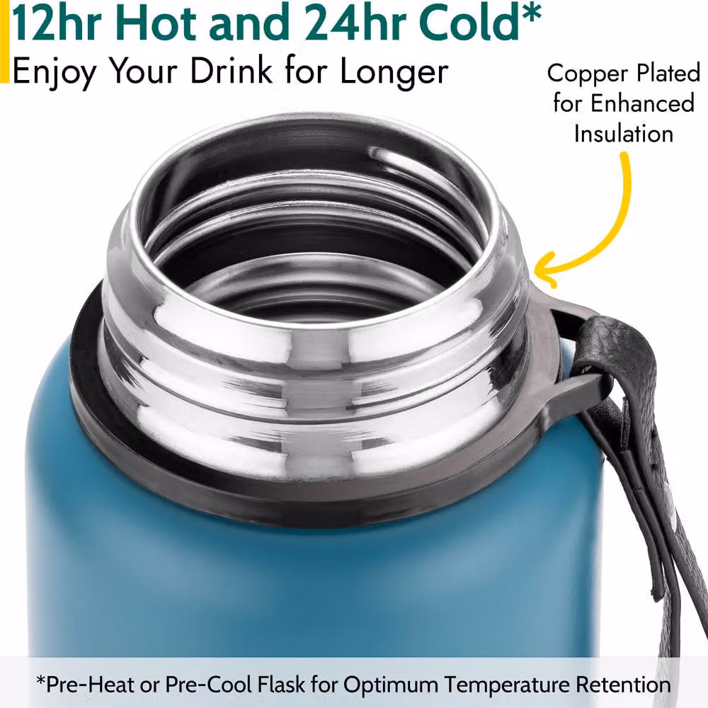 Trail Stainless Steel Vacuum Insulated Leakproof Flask with Carry Handle, 600 ml, Petrol Blue – 4