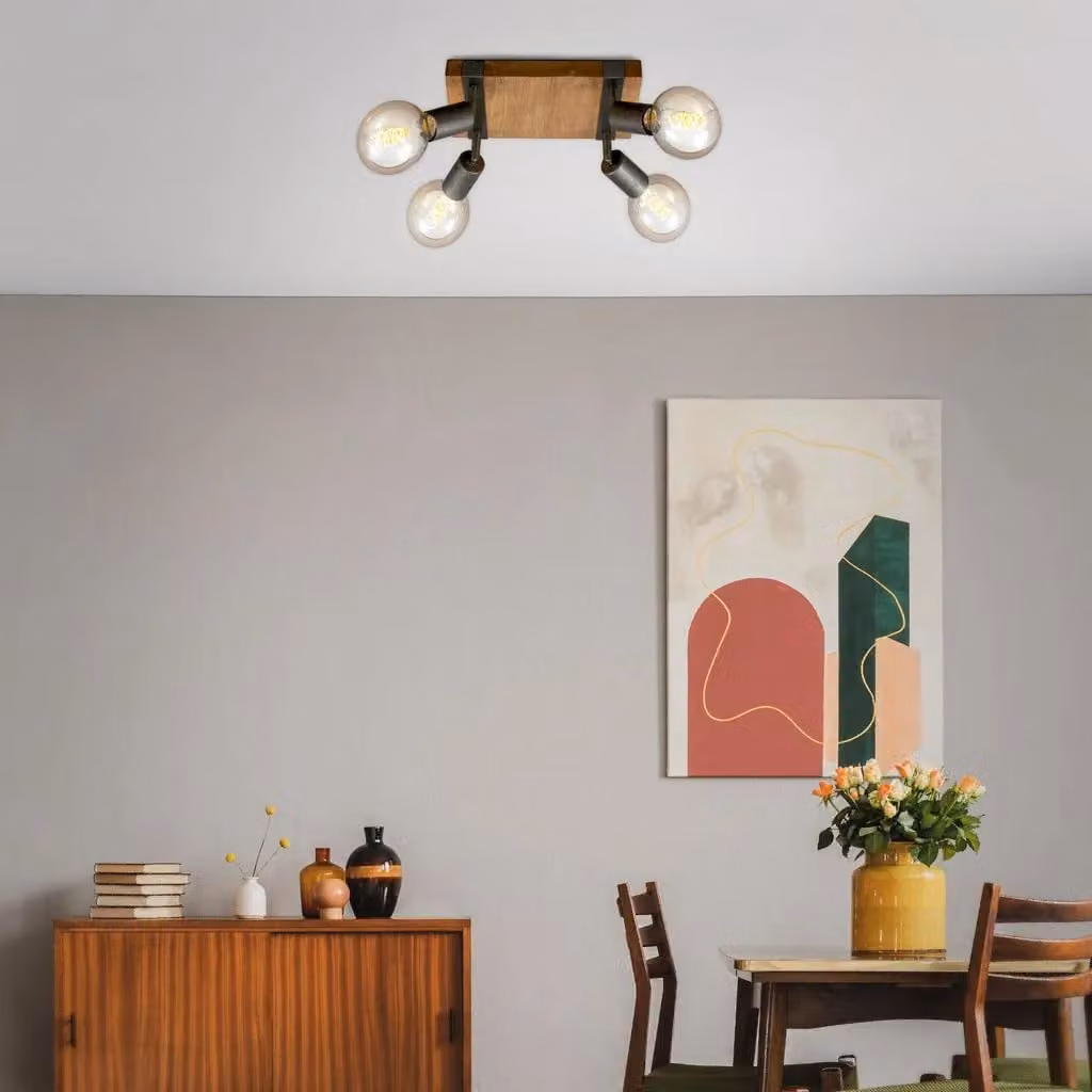 Briloner Industrial Adjustable Spotlight in Grey and Wood with 4 x E27 Sockets – 3