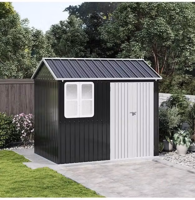 Living and Home Metal Apex Roof Garden Tool Shed Outdoor Storage House in Grey – 1