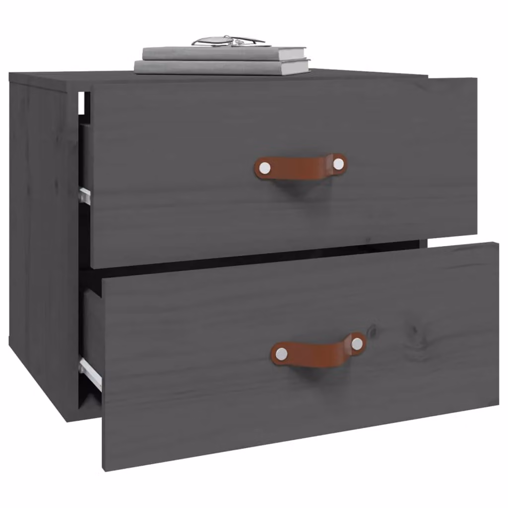 Berkfield Home Set of 2 Wall-mounted Grey Pine Bedside Cabinets, W: 50 cm, D: 36 cm, H: 40 cm – 4