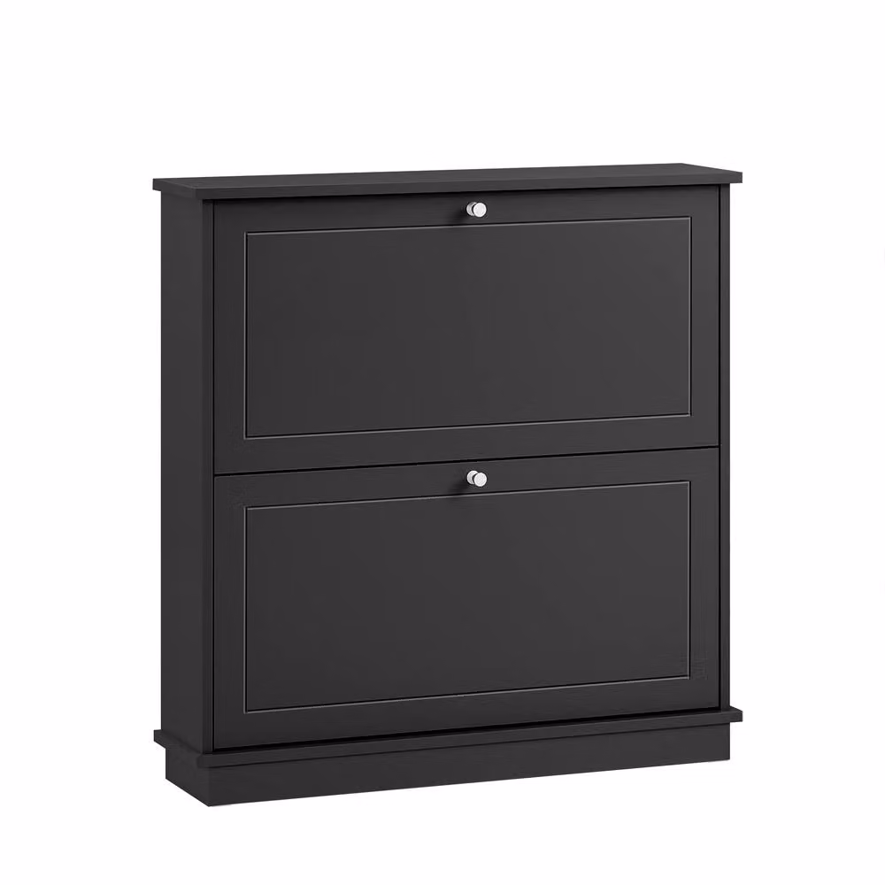 SoBuy Slim Modern Black Matt Shoe Cabinet with Tilting Compartments and Internal Shelves – 2