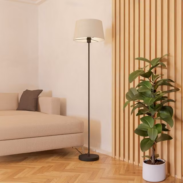 Eglo Febres Traditional Floor Lamp in Black with White Fabric Shade, Height: 153 cm