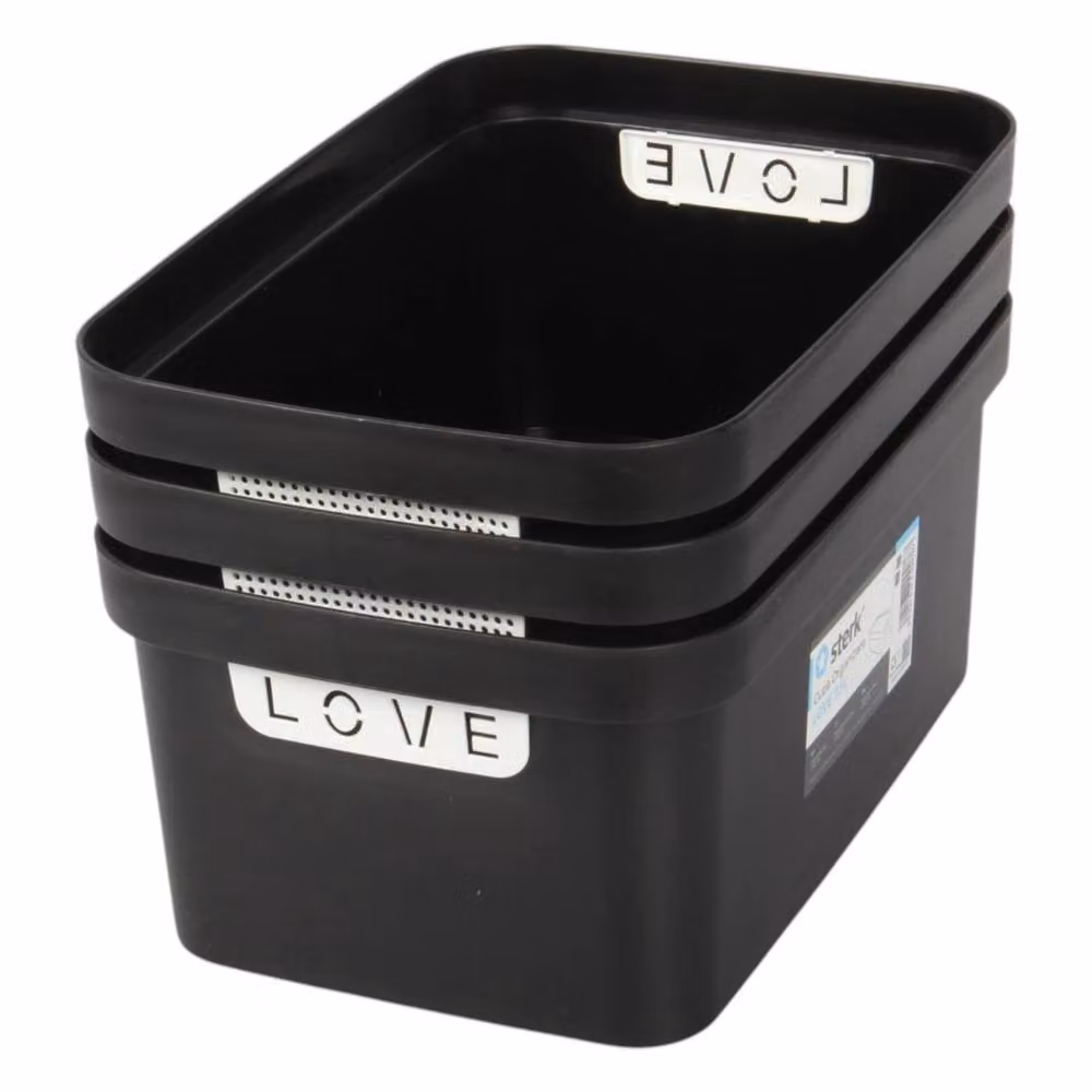 PAWNORA Pack of 3 Black Plastic Storage Boxes with Lid, 7.5L each – 3