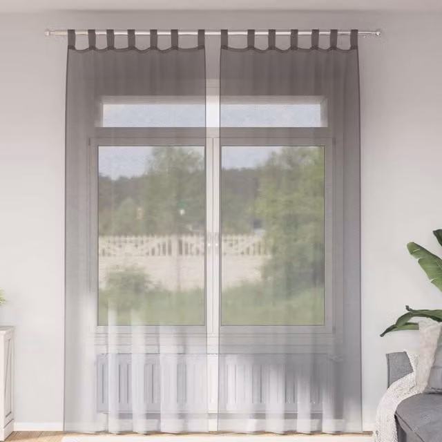 Berkfield Home Transparent Voile Curtains with Tabs, 2 Pack, Grey, W: 140 cm, H: 260 cm – 1
