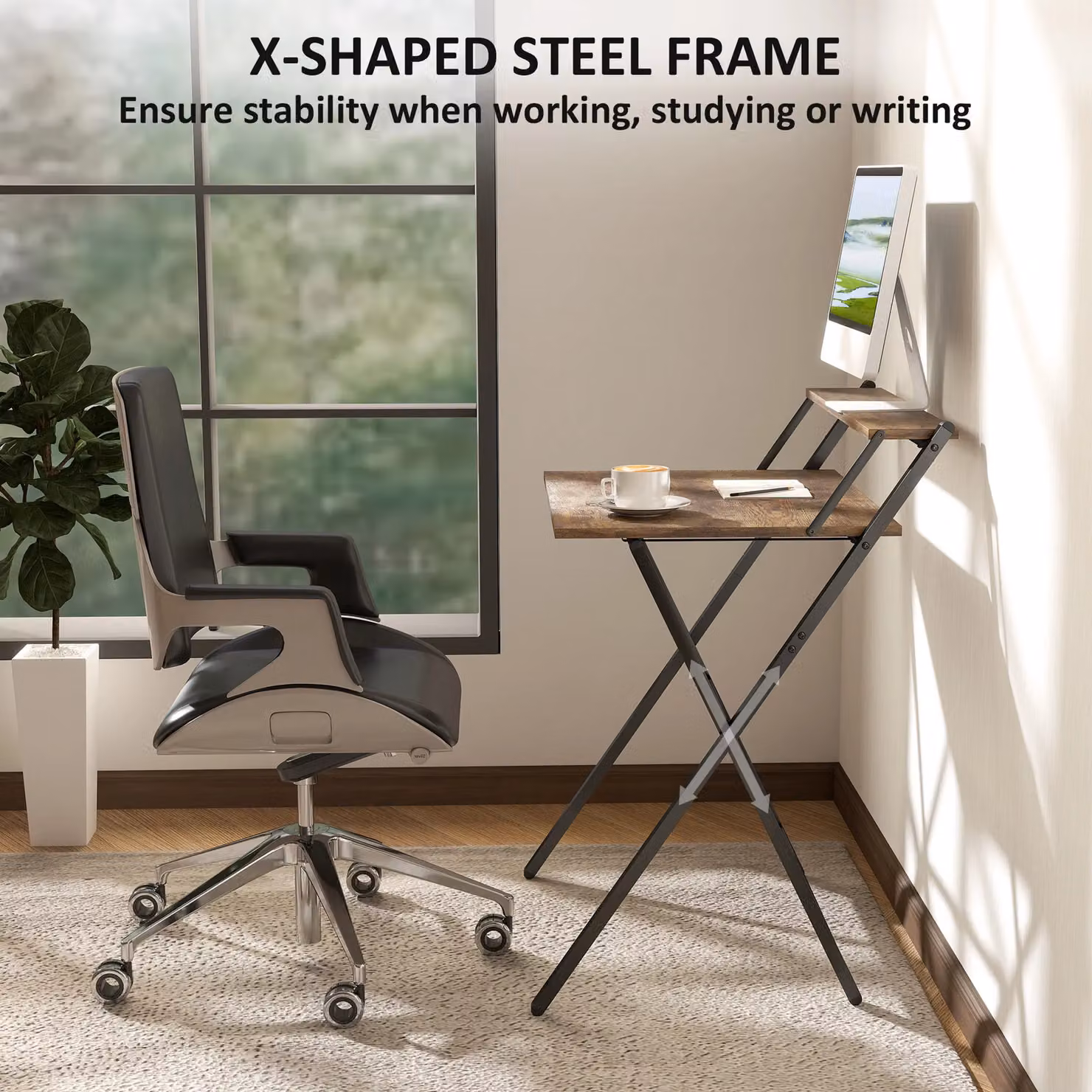 HOMCOM Brown Folding Computer Desk for Home Office and Bedroom – 6