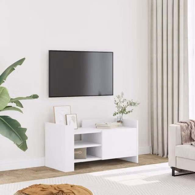 Berkfield Home Modern White TV Cabinet in Matt MDF, W/D/H: 80 x 35 x 40 cm – 1