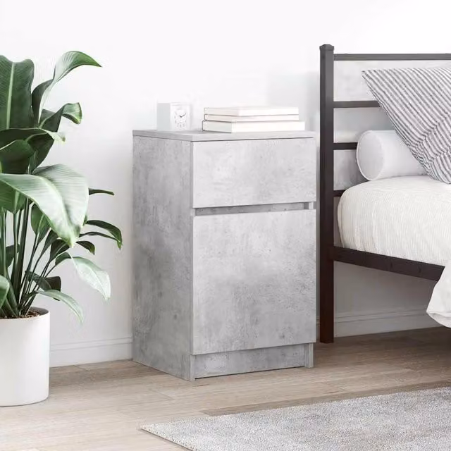 Berkfield Home Bedside Cabinet in Concrete Grey, W/D/H: 39 x 35 x 65 cm