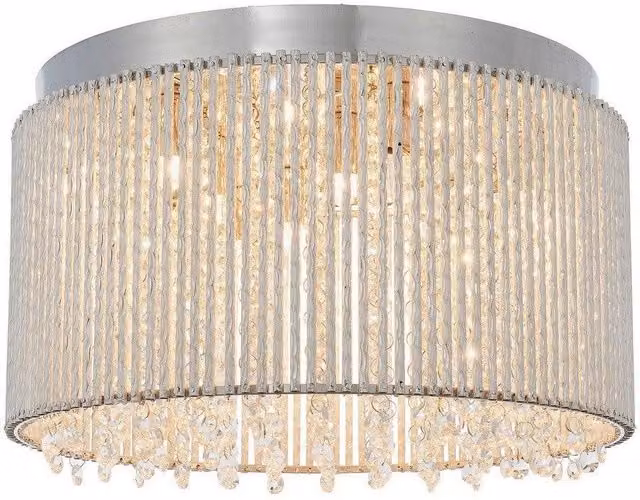 Netlighting Galina 10 Light Flush Ceiling Light with Chrome Plate and Clear Crystal G9