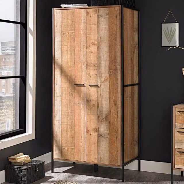 Lemon Pavilion Furniture Hoxton 2 Door Wardrobe in Brown Distressed Oak Effect, W/D/H: 83.8 x 52 x 180 cm – 2