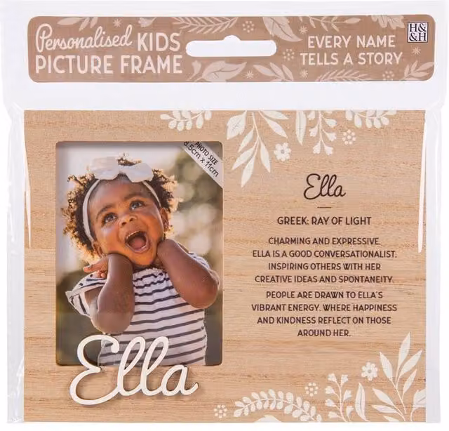 History & Heraldry Ella Pre-personalised Child's Floral Picture Frame, Brown, W: 8.5 cm, H: 11 cm