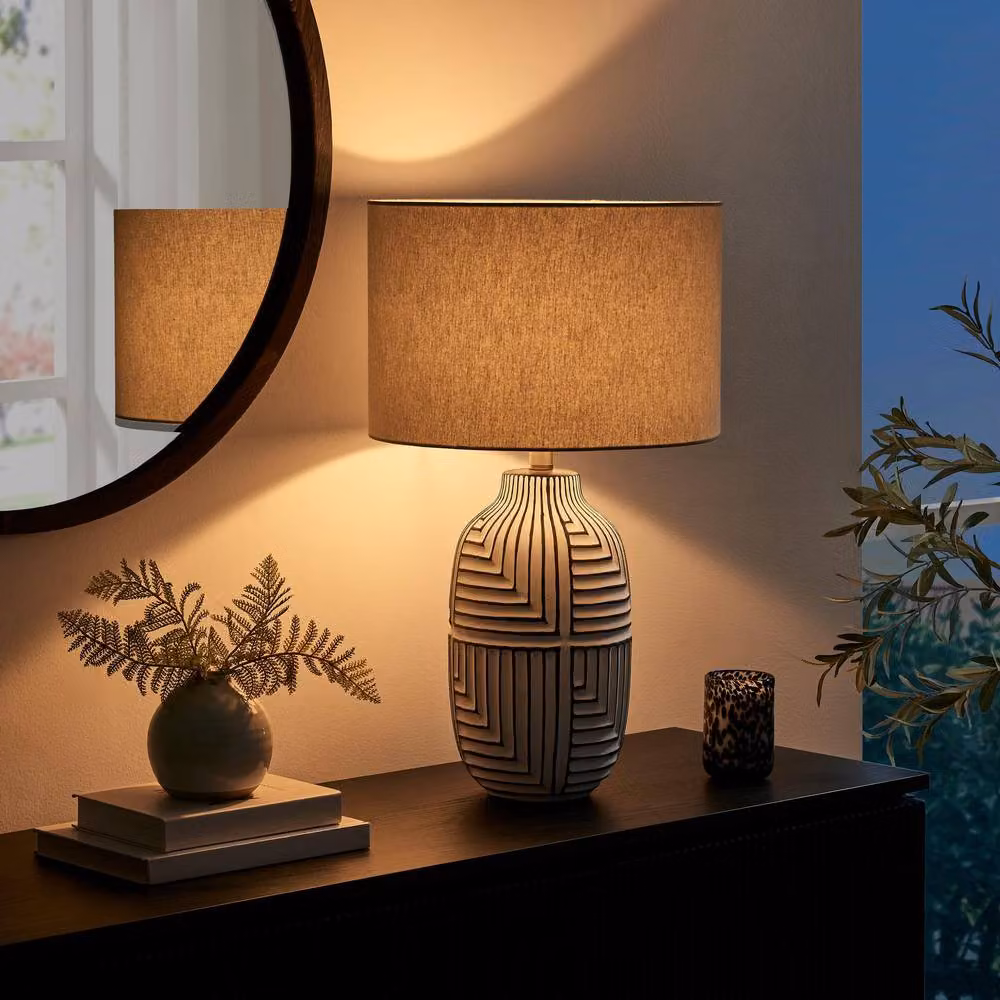 FurnitureboxUK Maze Round Ceramic Table Lamp in Grey, Black and Beige – 2