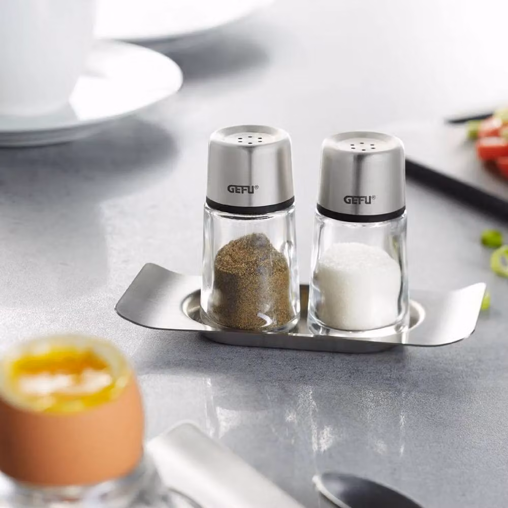 Gefu BRUNCH Breakfast Tableware Set with Egg Cups, Salt and Pepper Shakers and Stand in Clear – 2