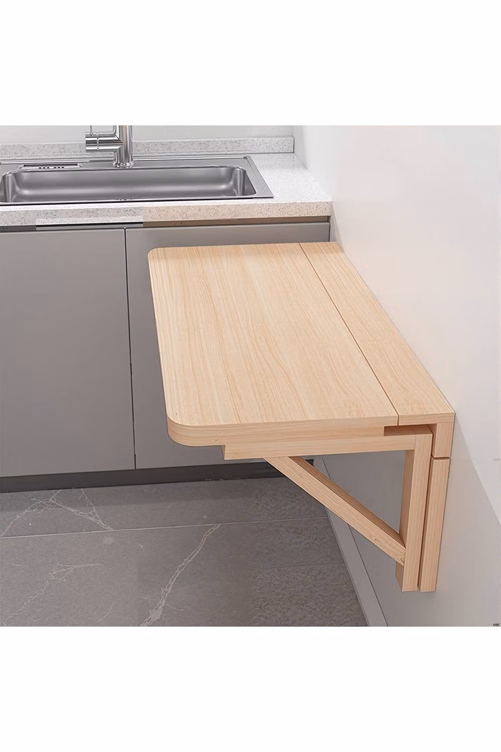 Living and Home Natural Wood Wall-mounted Folding Kitchen Table and Food Preparation Rack in Brown – 3