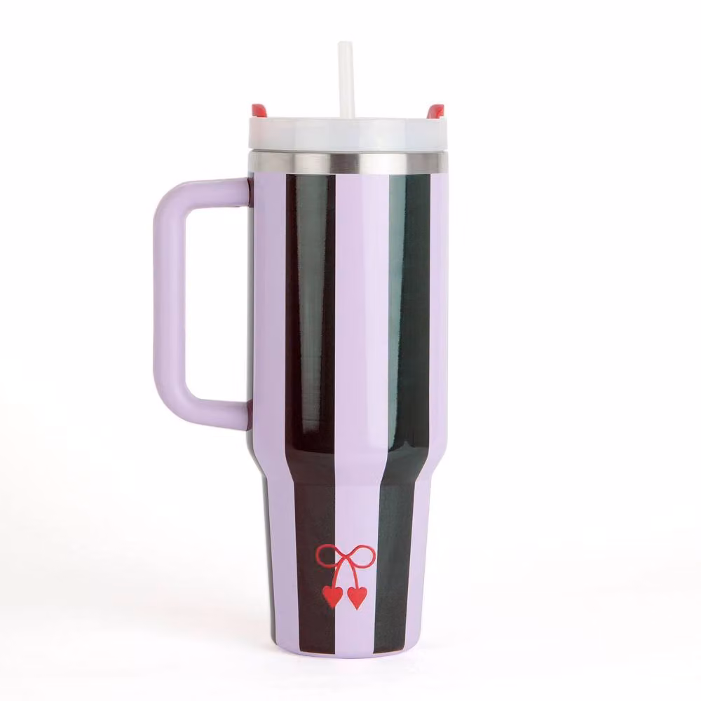 Cath Kidston Purple Striped Stainless Steel Double Walled Insulated Mug with Lid, 1.2 l – 2