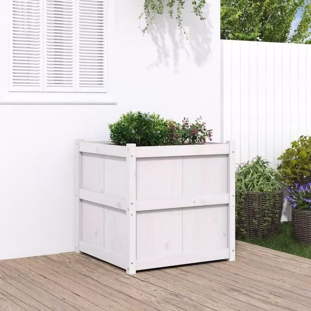 Berkfield Home White Solid Wood Pine Garden Planter Tub W/D/H: 70 x 70 x 70 cm