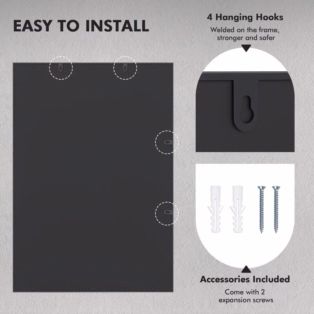 Costway Modern Rectangular Wall Mounted Decorative Mirror in Black, W: 100 cm, H: 70 cm – 7