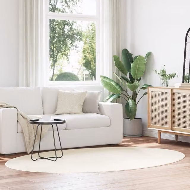 Berkfield Home HUARTE Oval Wool Rug in Beige and White, W: 160 cm x D: 230 cm – 1