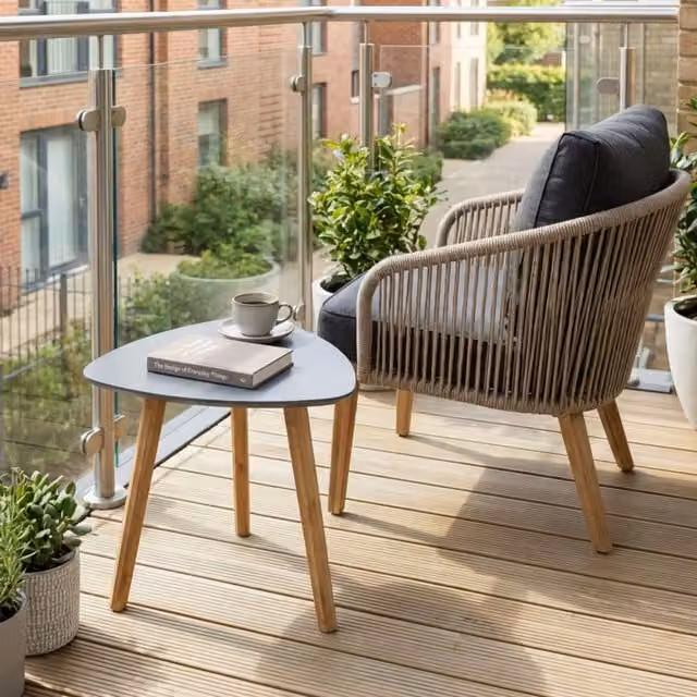 Noa and Nani Modern Grey Metal and Pine Wood Side Table for Garden, Terrace or Balcony
