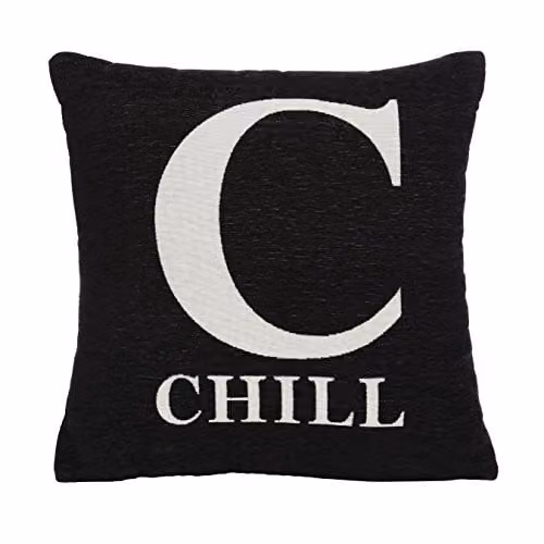 Orsina Chill Words Black Chenille Square Cushion W/D/H: 45 x 45 x 14 cm