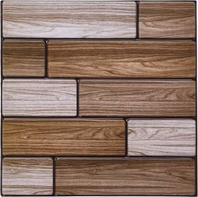 Livingandhome 10-Pack Brown 3D Self-Adhesive Faux-Tile Wall Stickers