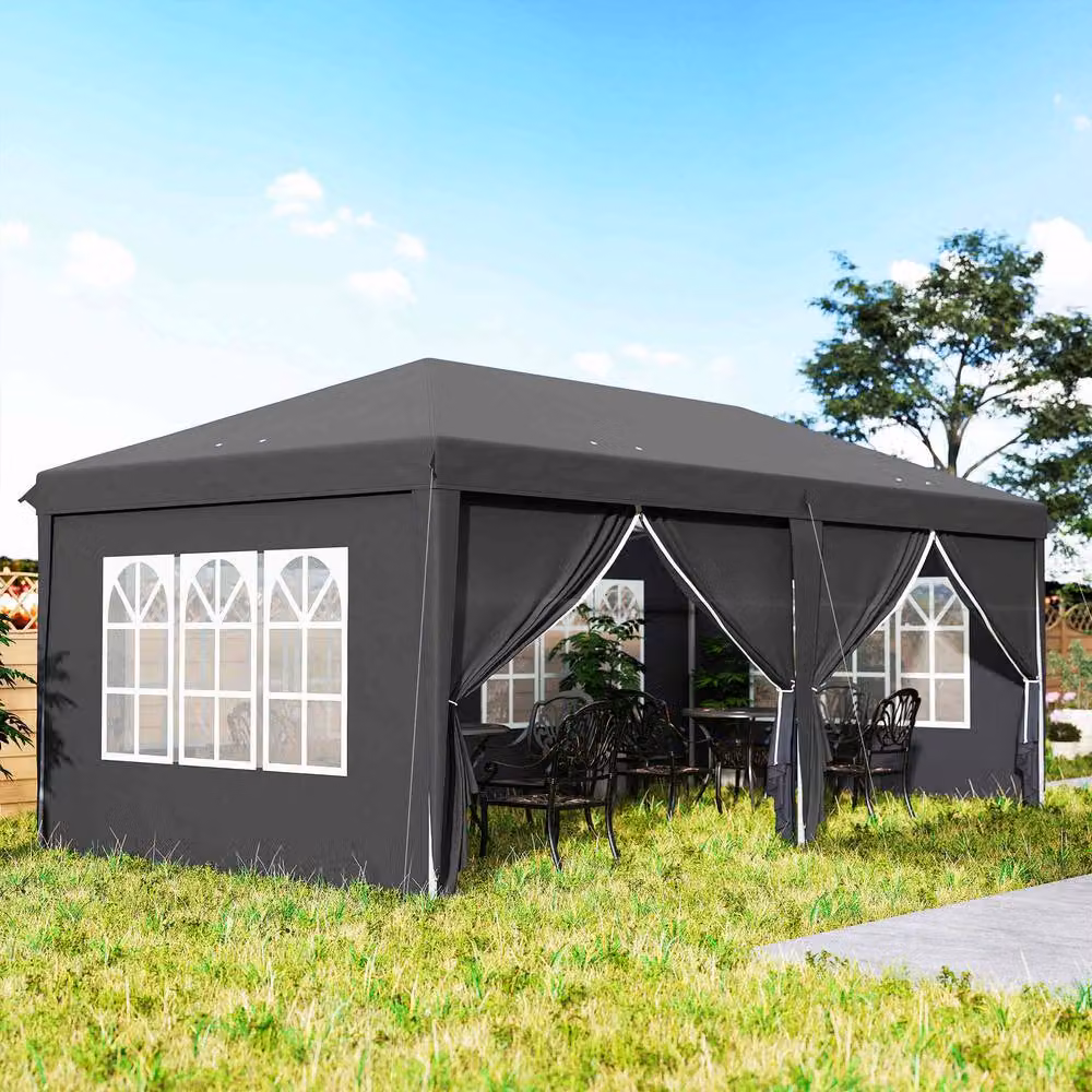 Outsunny Grey Pop-Up Gazebo with Windows and Steel Frame, W: 300 cm, D: 300 cm, H: 270 cm – 8