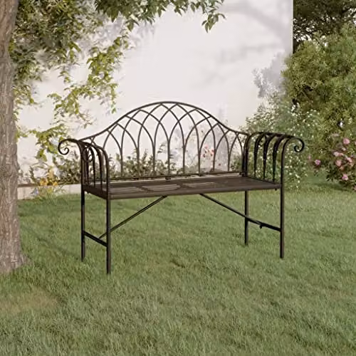 vidaXL 2-Seater Garden Bench in Black Powder Coated Steel with Armrests – 2