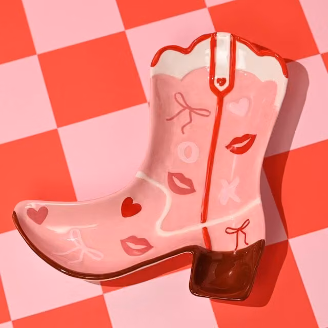The Feel Good Club Pink and Multicolour Ceramic Cowgirl Boot Shaped Side Plate